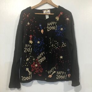 Vintage 1999 Tiara‎ International Y2K New Years Theme Sweater Cardigan